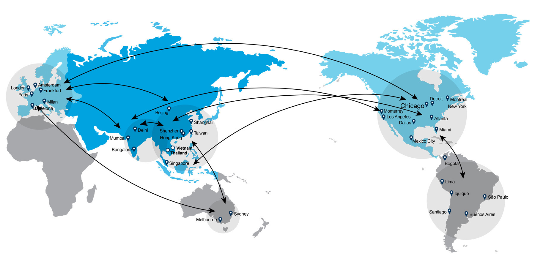 Map of C.H. Robinson core air freight corridors