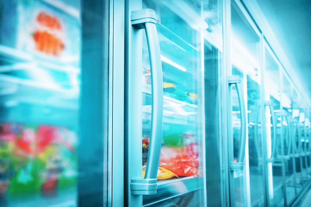 Close up of refrigerated store front