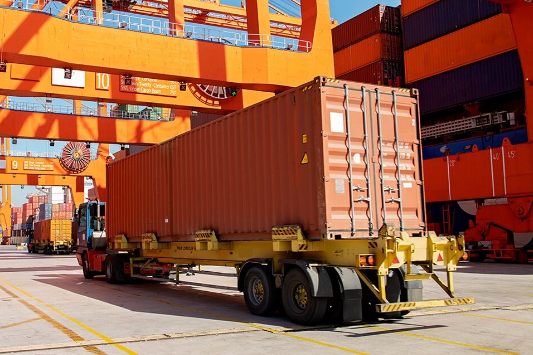 LCL containers on port dock