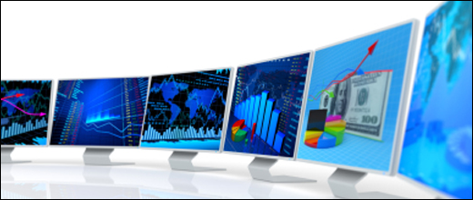 6 apple computers displaying analtyics