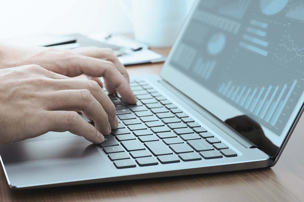 Shipper using Navisphere® ACE Import Intelligence on a laptop